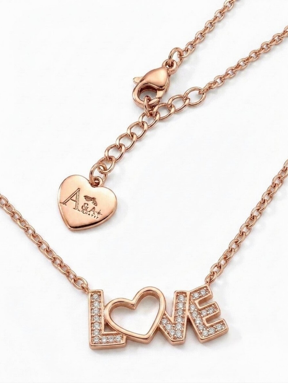 Pavé LOVE Script Necklace Open Heart diamond Simulant 925 & Vermeil | AAQuatif